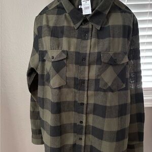 Boys Youth Size Small RSQ Black and Olive Plaid Button-Down Shirt